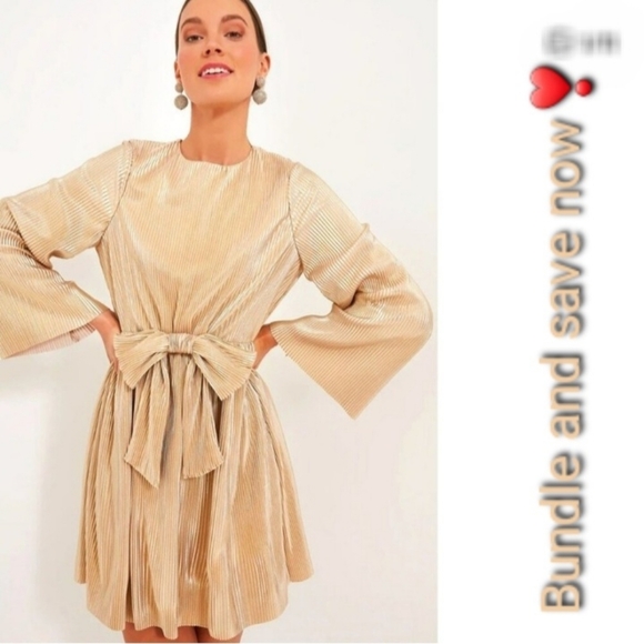 NWOT Bell-Sleeved Goldie Mini Dress Size XS Gold Color by Hyacinth House - Picture 2 of 10